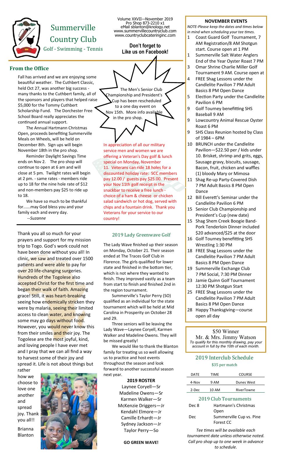 November 2019 newsletter, page 1 of 2