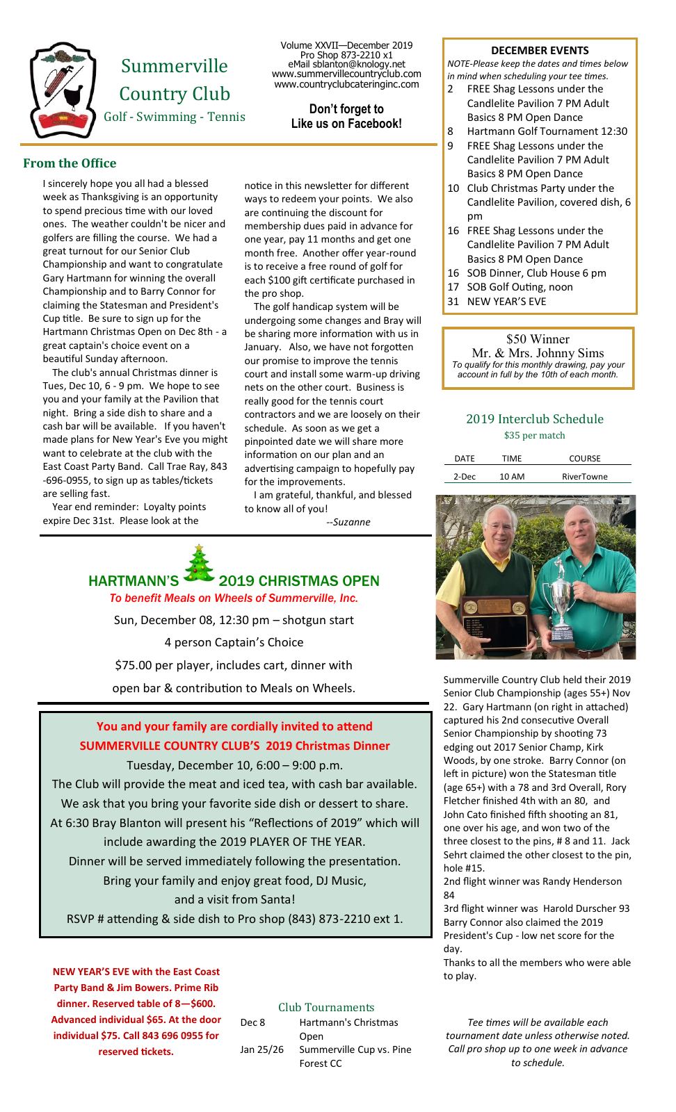 December 2019 newsletter, page 1 of 2