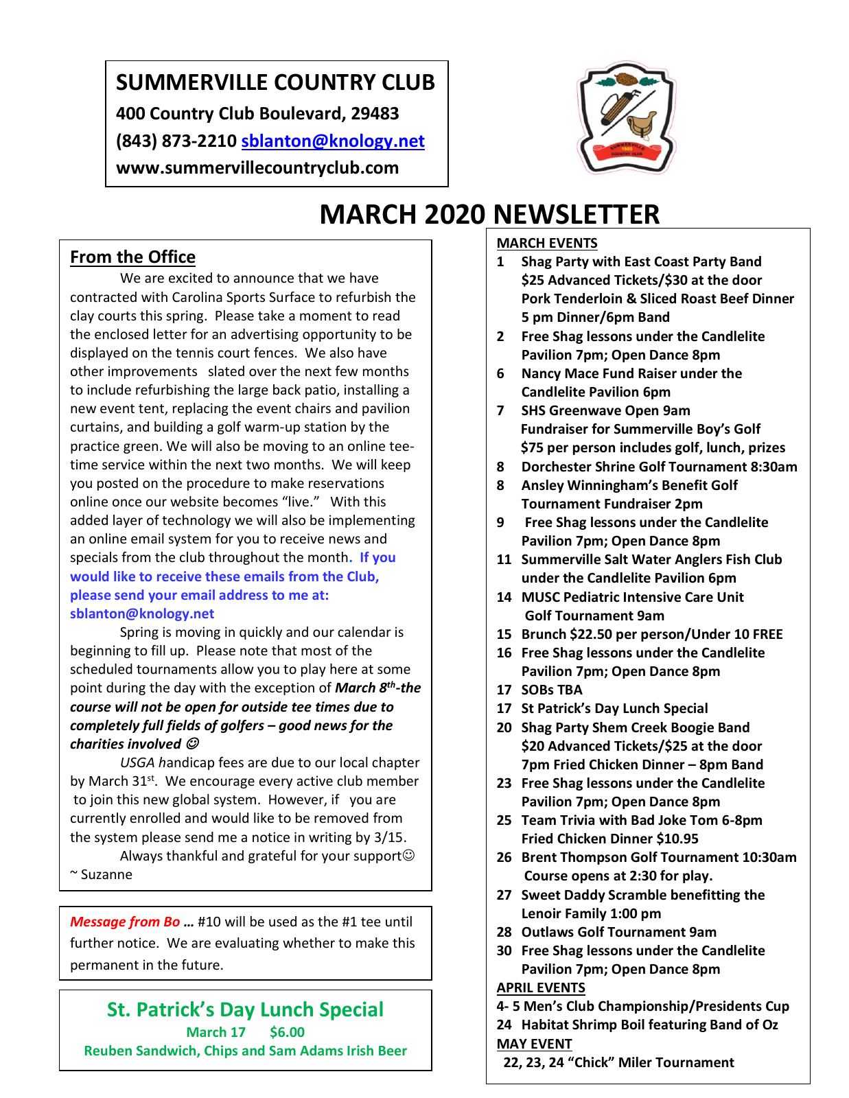 March 2020 newsletter, page 1 of 2