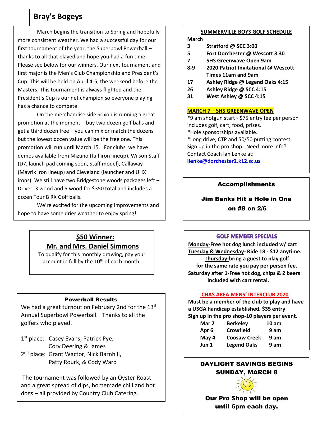 March 2020 newsletter, page 2 of 2