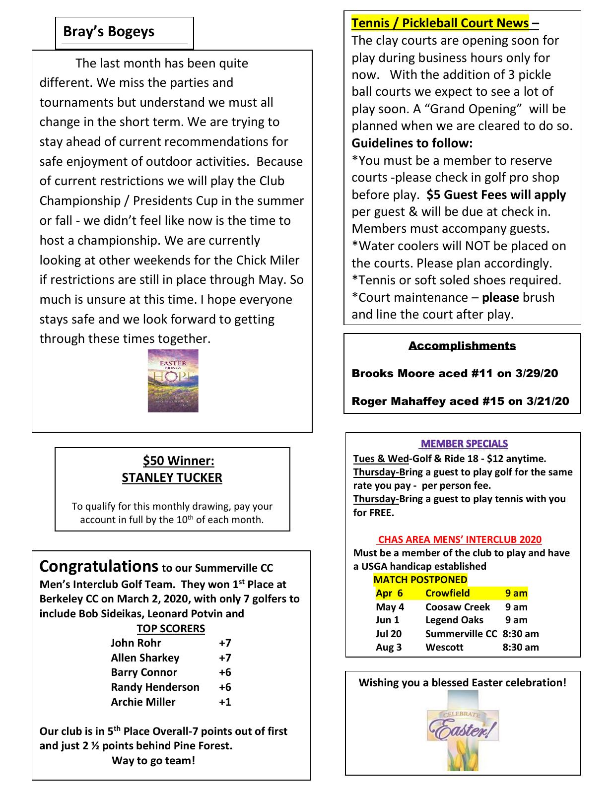 April 2020 newsletter, page 2 of 2
