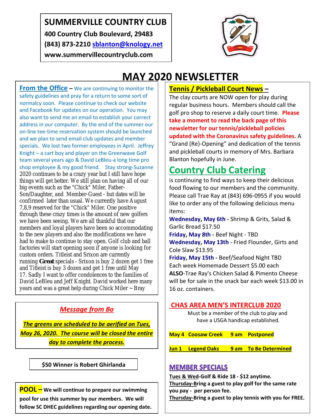 May 2020 newsletter, page 1 of 1