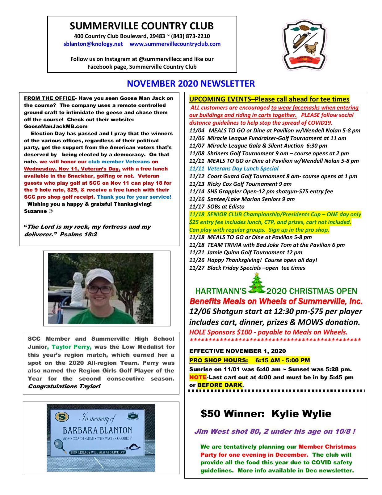 November 2020 newsletter, page 1 of 3