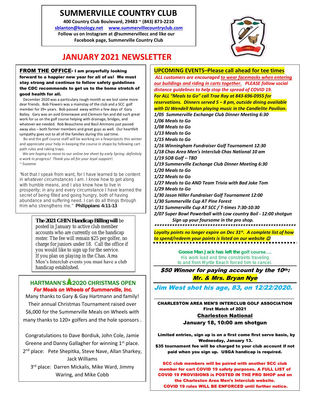 January 2021 newsletter, page 1 of 2