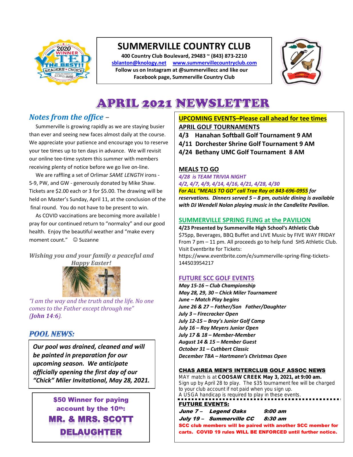 April 2021 newsletter, page 1 of 2
