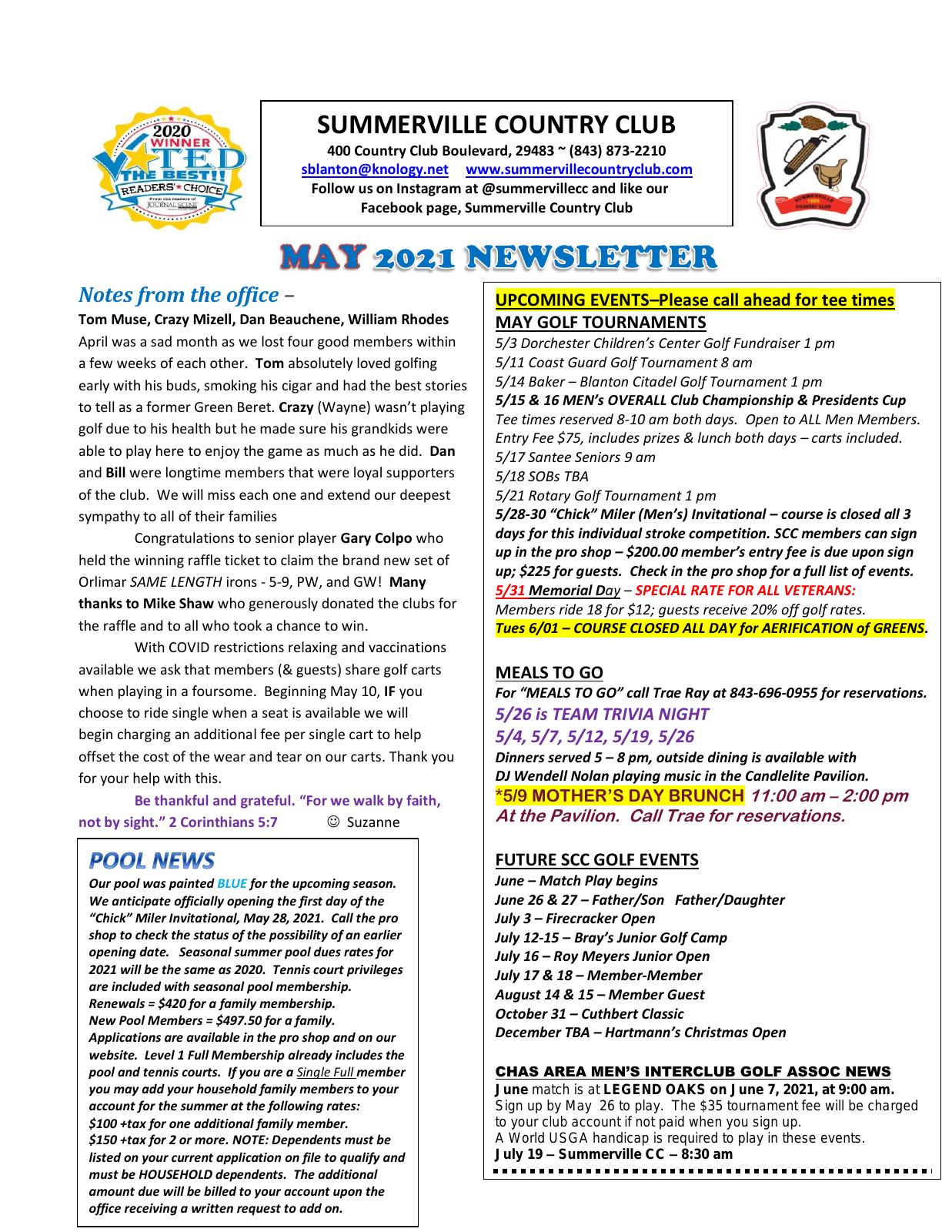 May 2021 newsletter, page 1 of 2