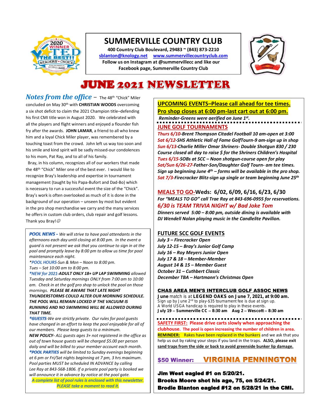 June 2021 newsletter, page 1 of 2