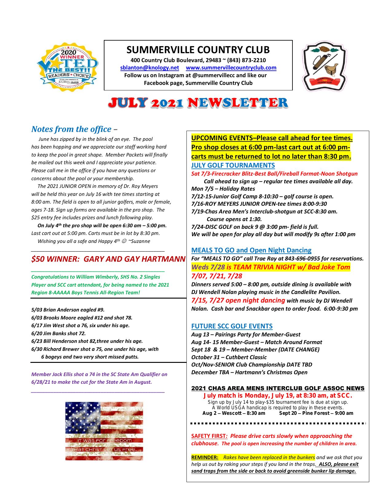 July 2021 newsletter, page 1 of 2