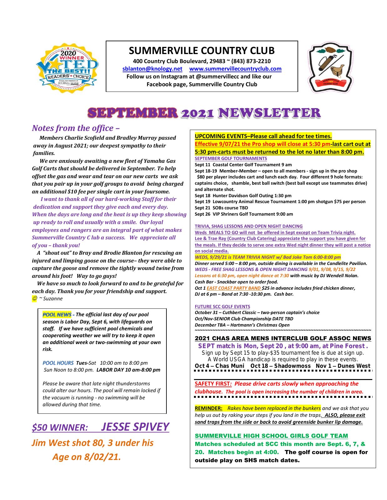 September 2021 newsletter, page 1 of 2