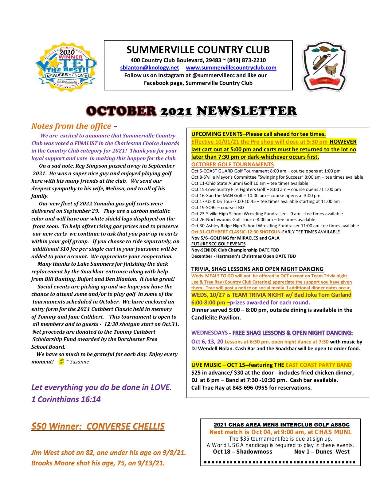 October 2021 newsletter, page 1 of 2