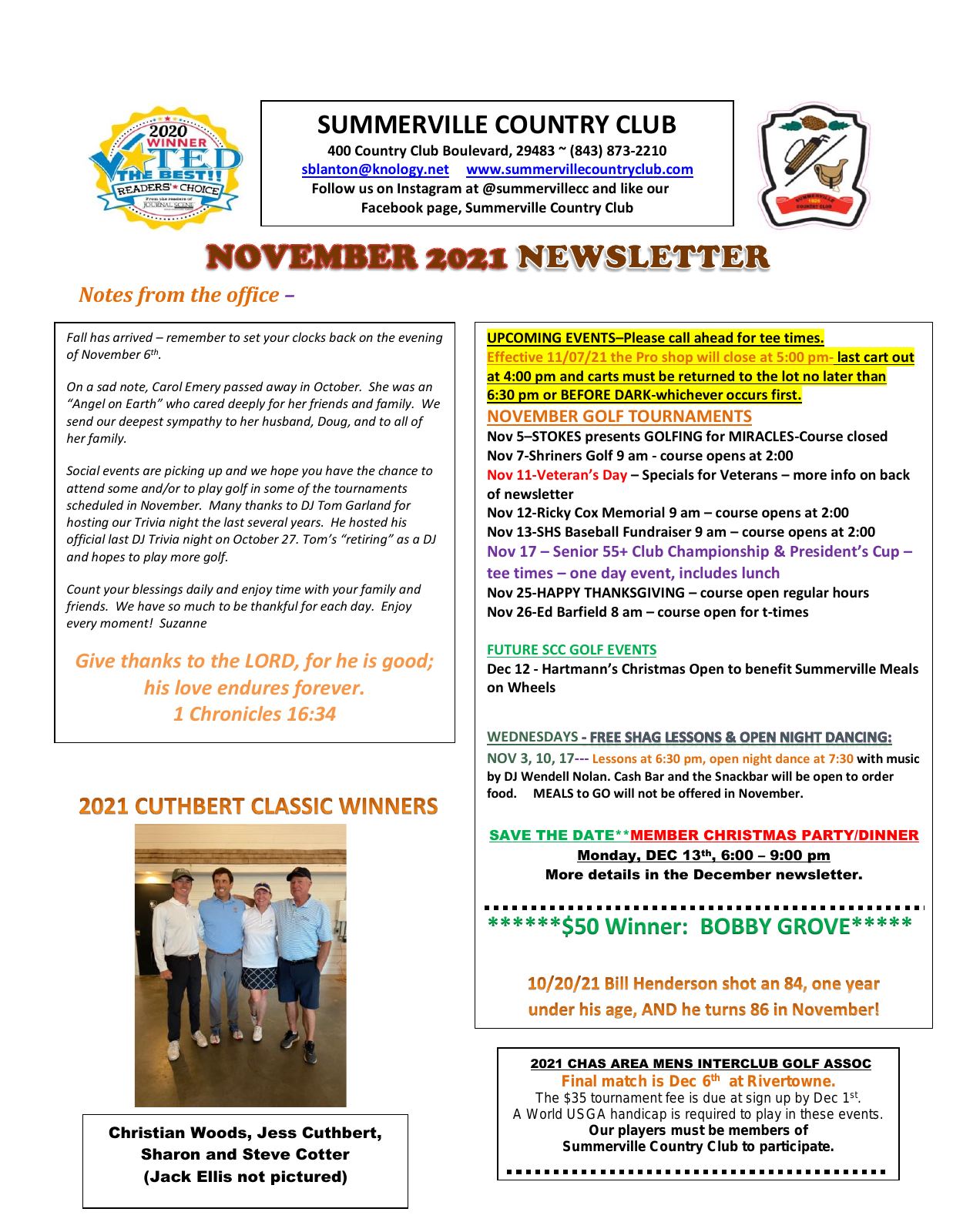 November 2021 newsletter, page 1 of 2