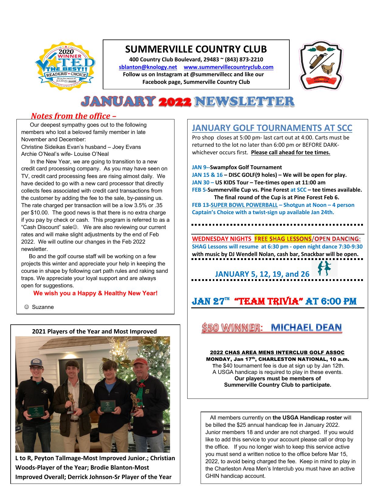 January 2022 newsletter, page 1 of 2