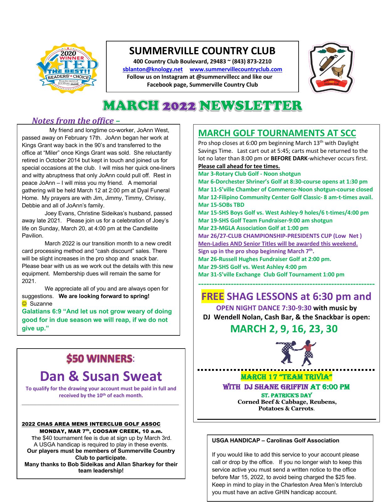 March 2022 newsletter, page 1 of 2