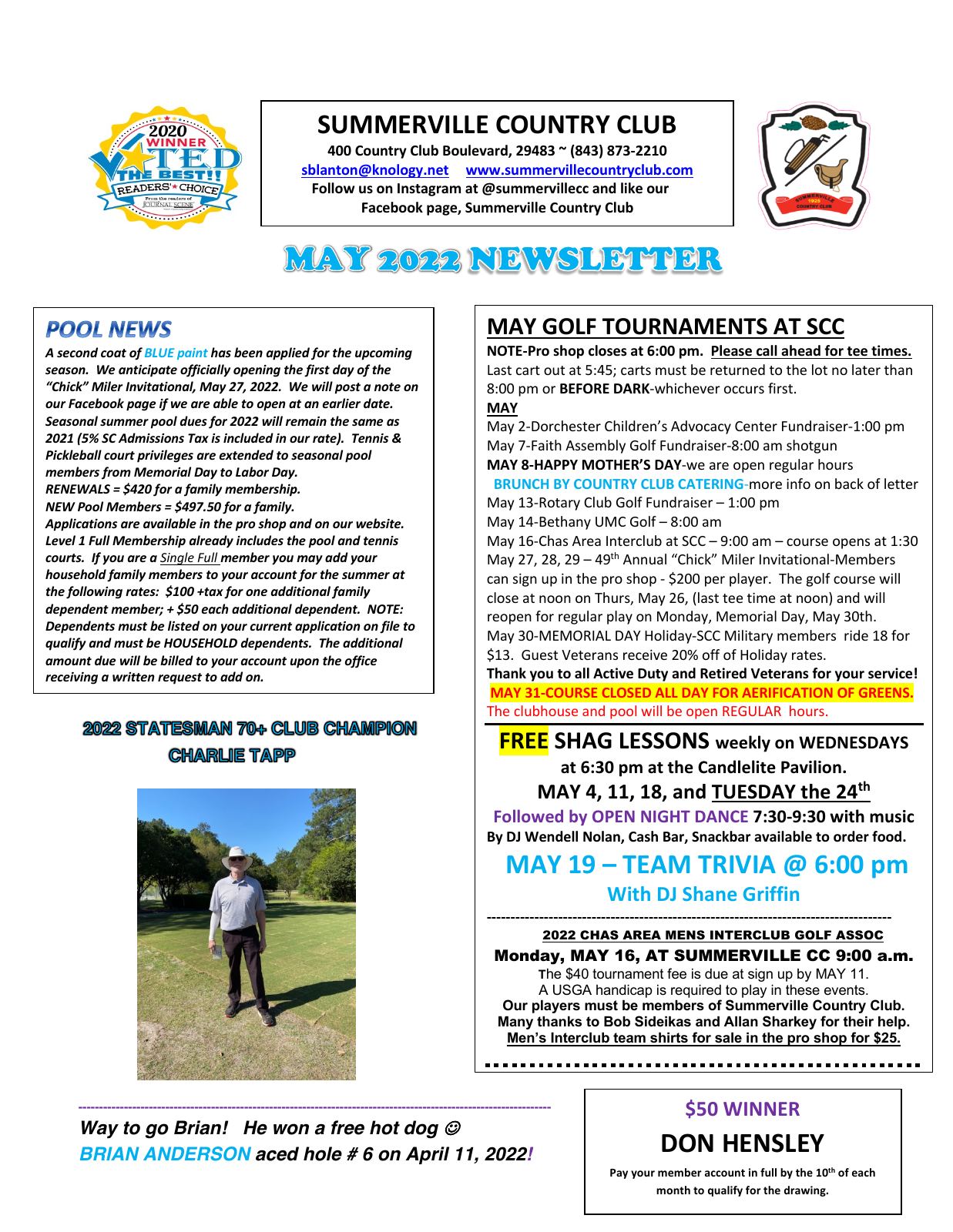May 2022 newsletter, page 1 of 3