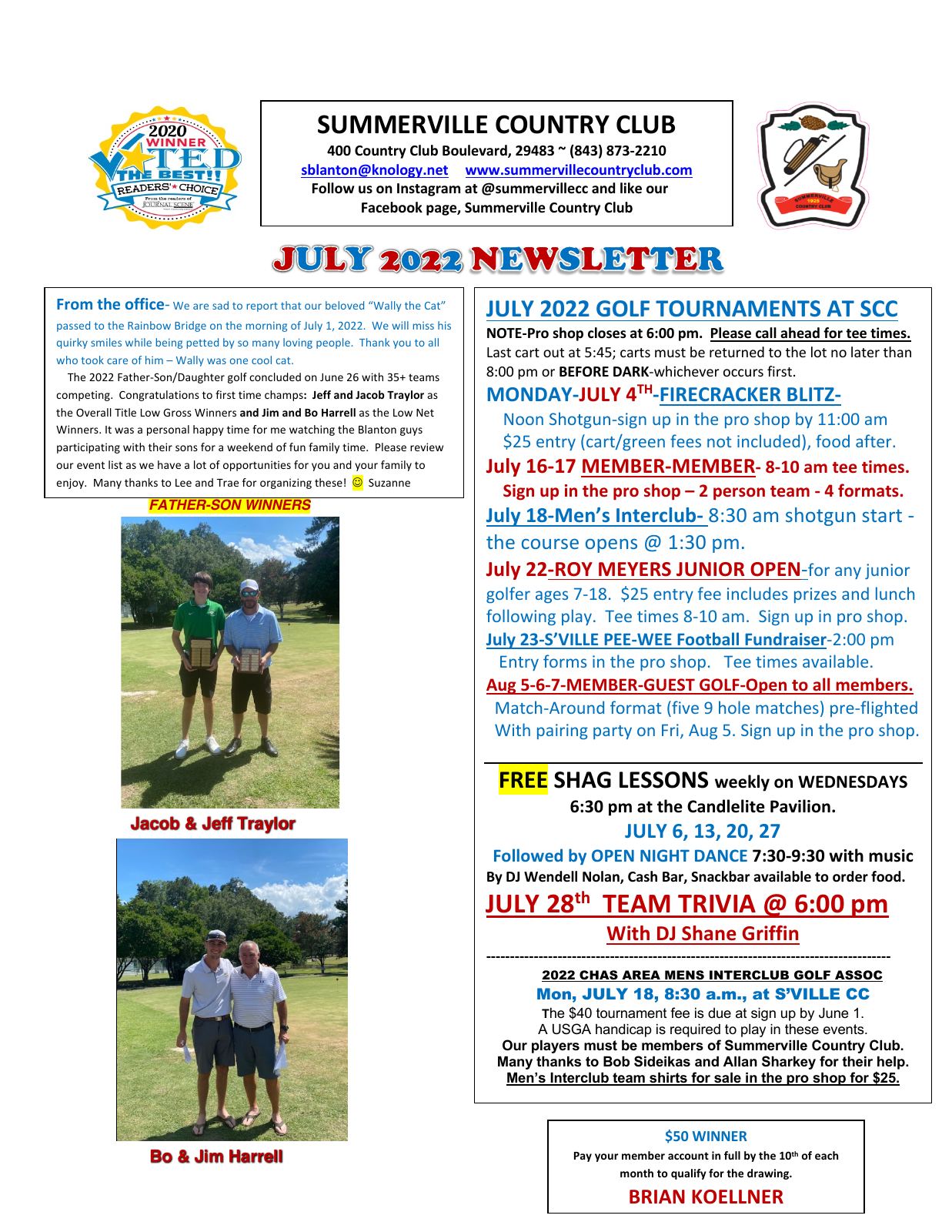 July 2022 newsletter, page 1 of 2