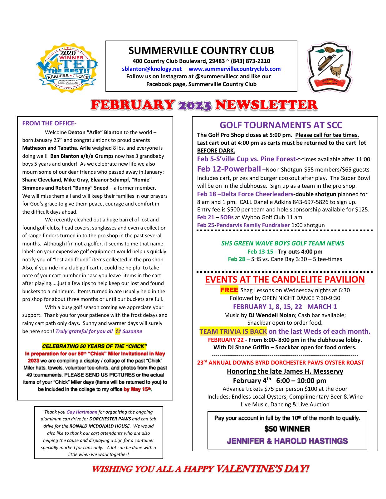 February 2023 newsletter, page 1 of 2