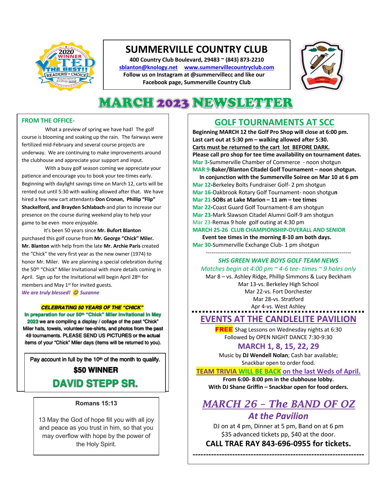 March 2023 newsletter, page 1 of 2
