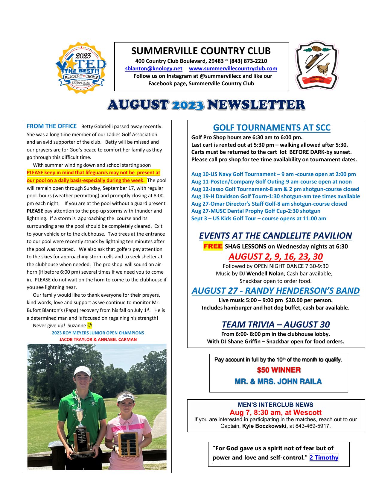 August 2023 newsletter, page 1 of 2