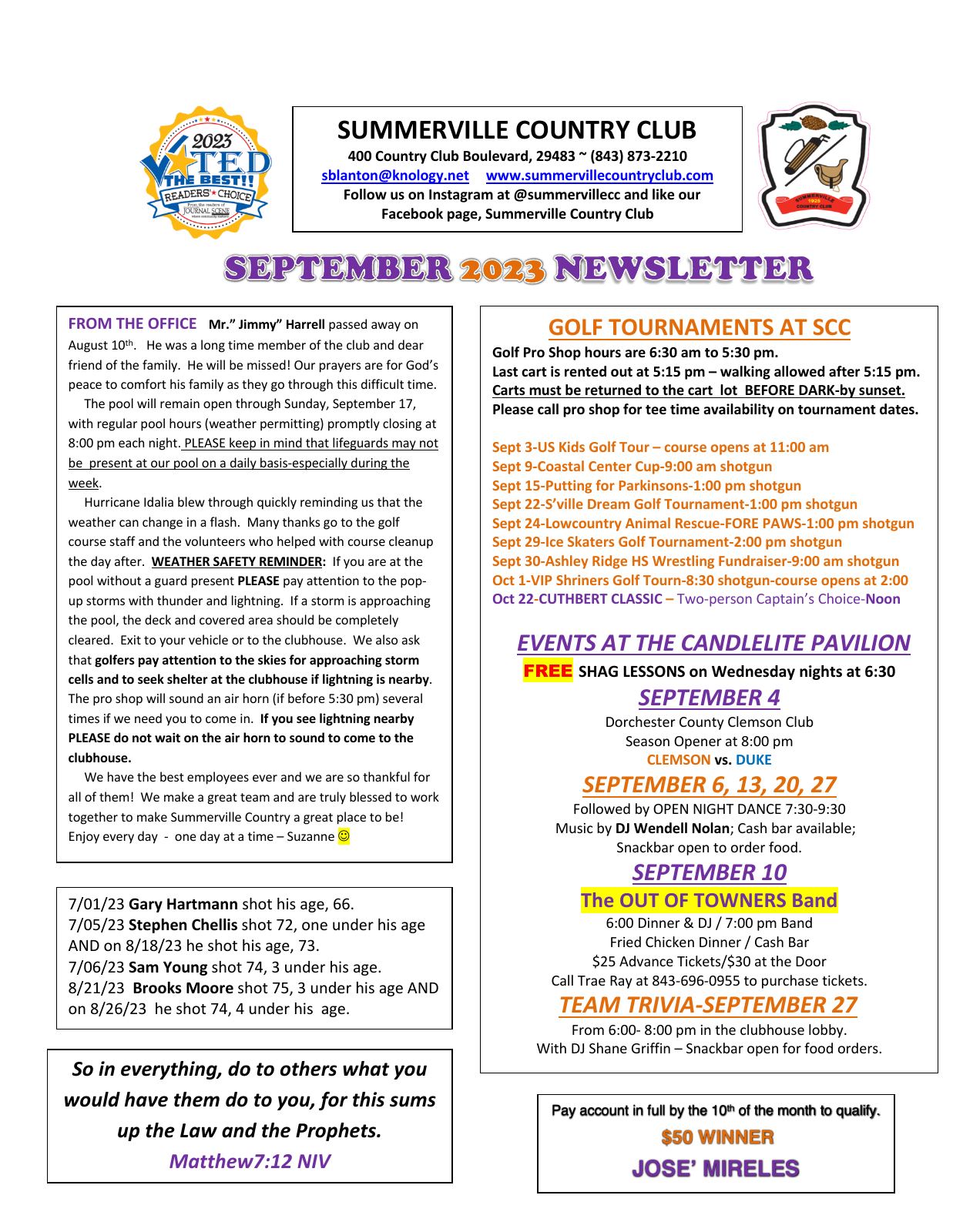 September 2023 newsletter, page 1 of 2