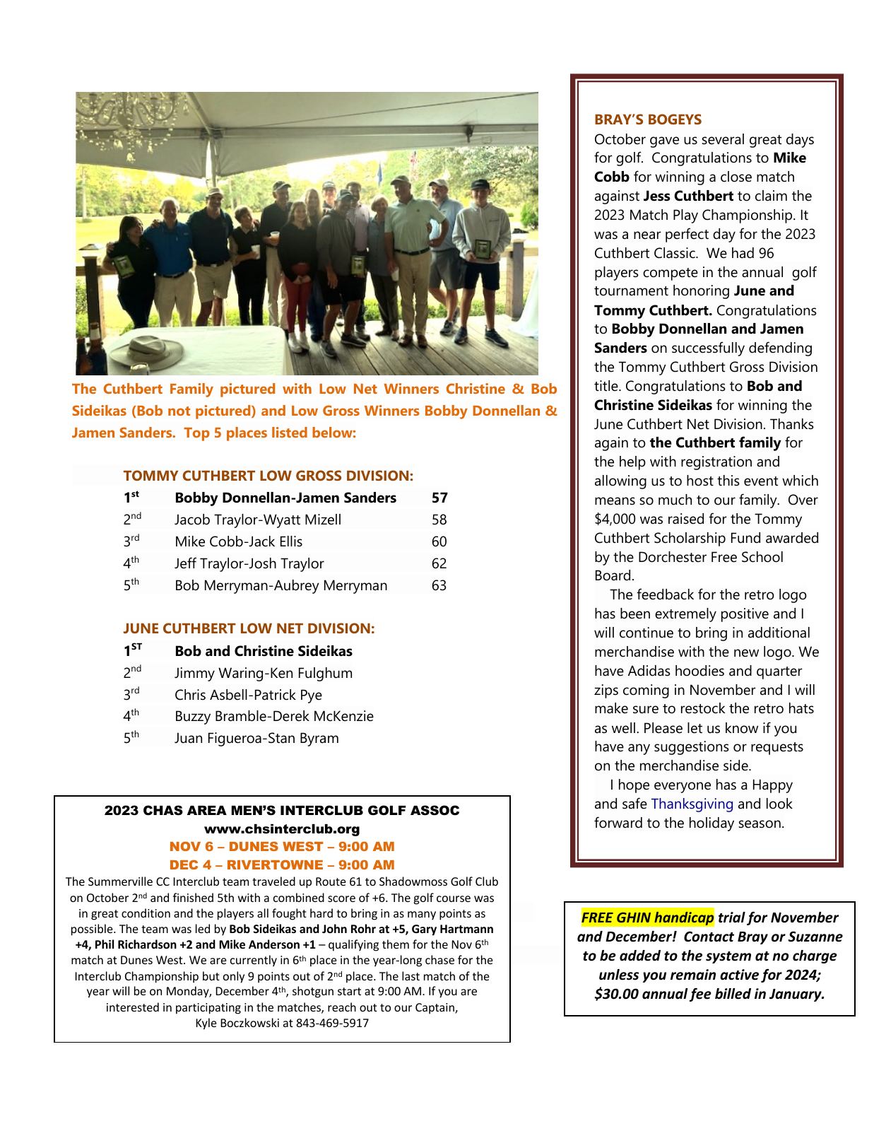 November 2023 newsletter, page 2 of 2