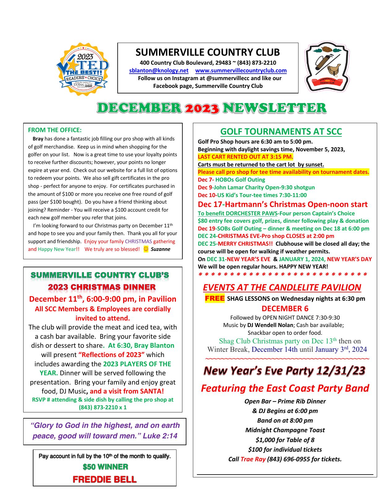 December 2023 newsletter, page 1 of 2