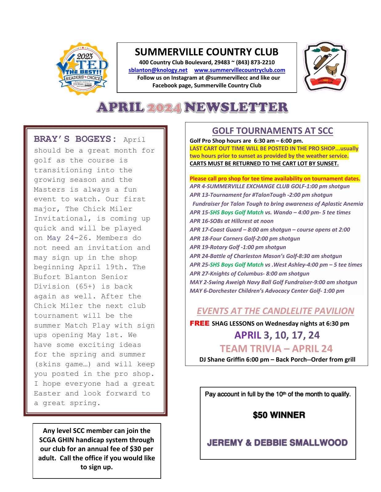 April 2024 newsletter, page 1 of 2