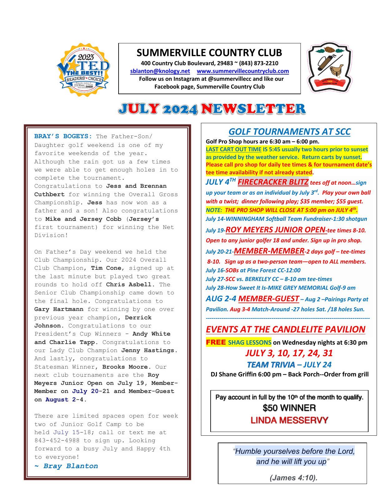 July 2024 newsletter, page 1 of 2