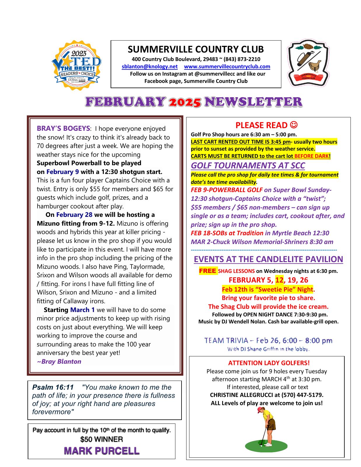 February 2025 newsletter, page 1 of 2