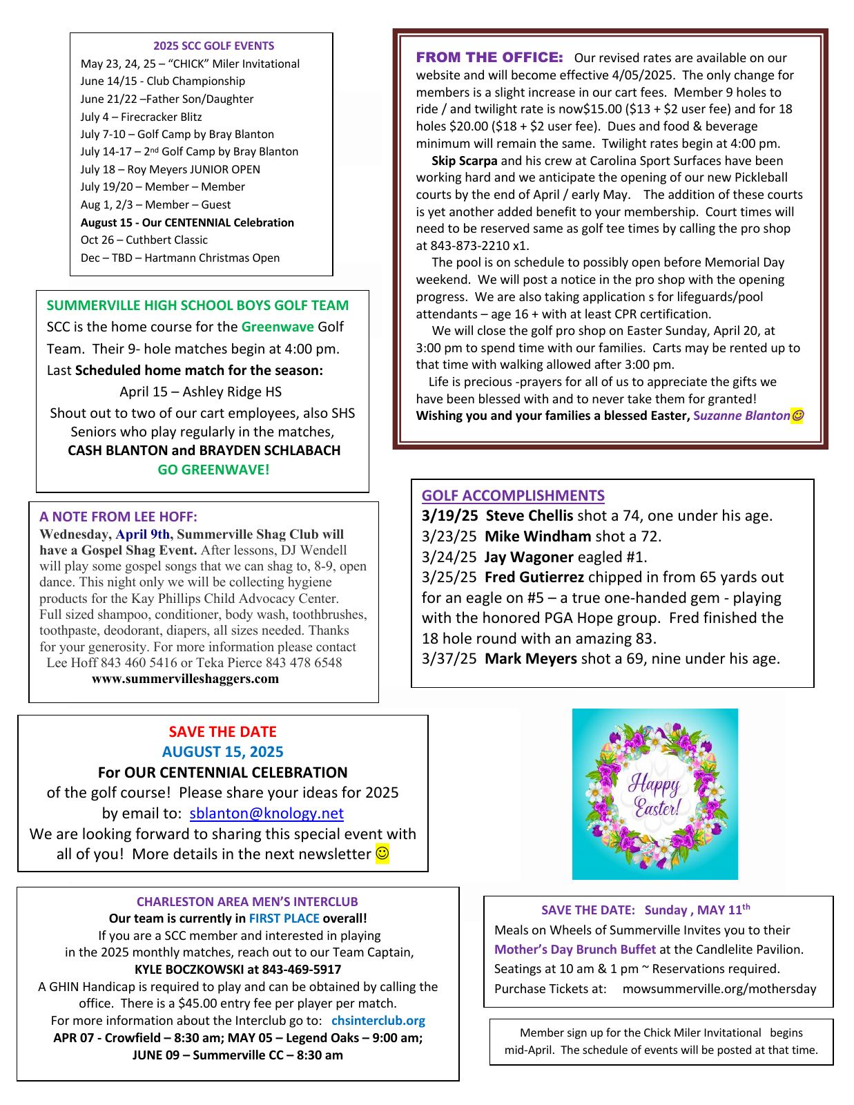 April 2025 newsletter, page 2 of 2