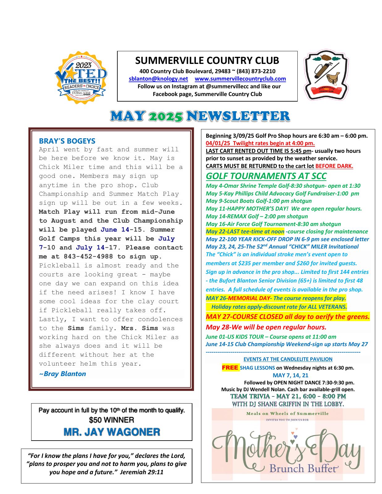 May 2025 newsletter, page 1 of 2