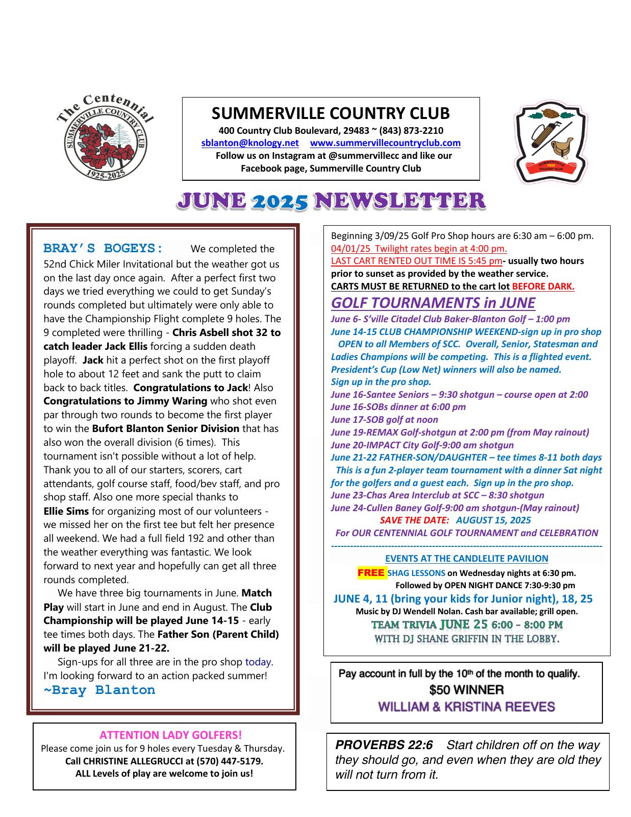 June 2025 newsletter, page 1 of 2