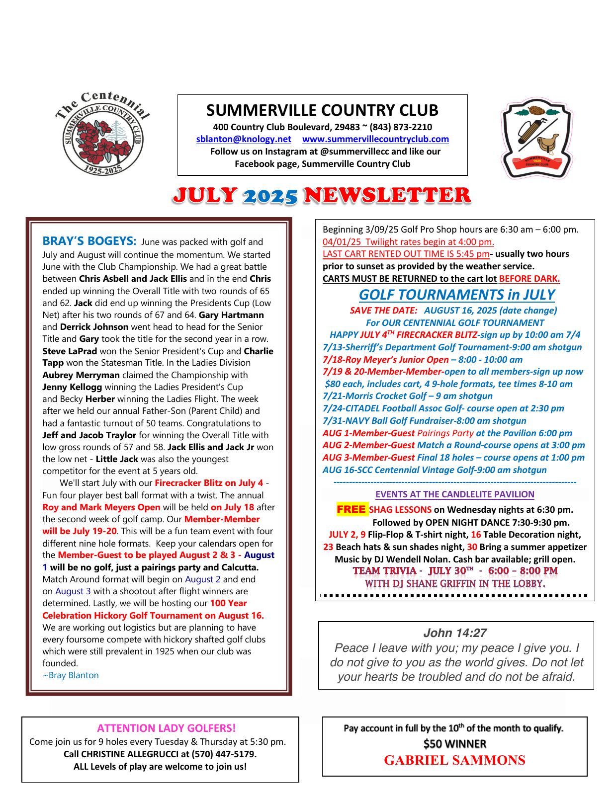 July 2025 newsletter, page 1 of 2