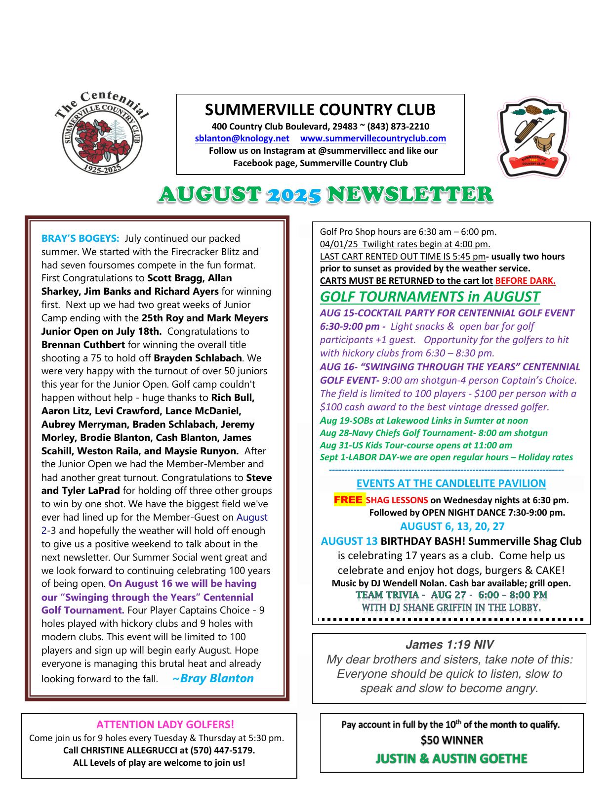 August 2025 newsletter, page 1 of 2