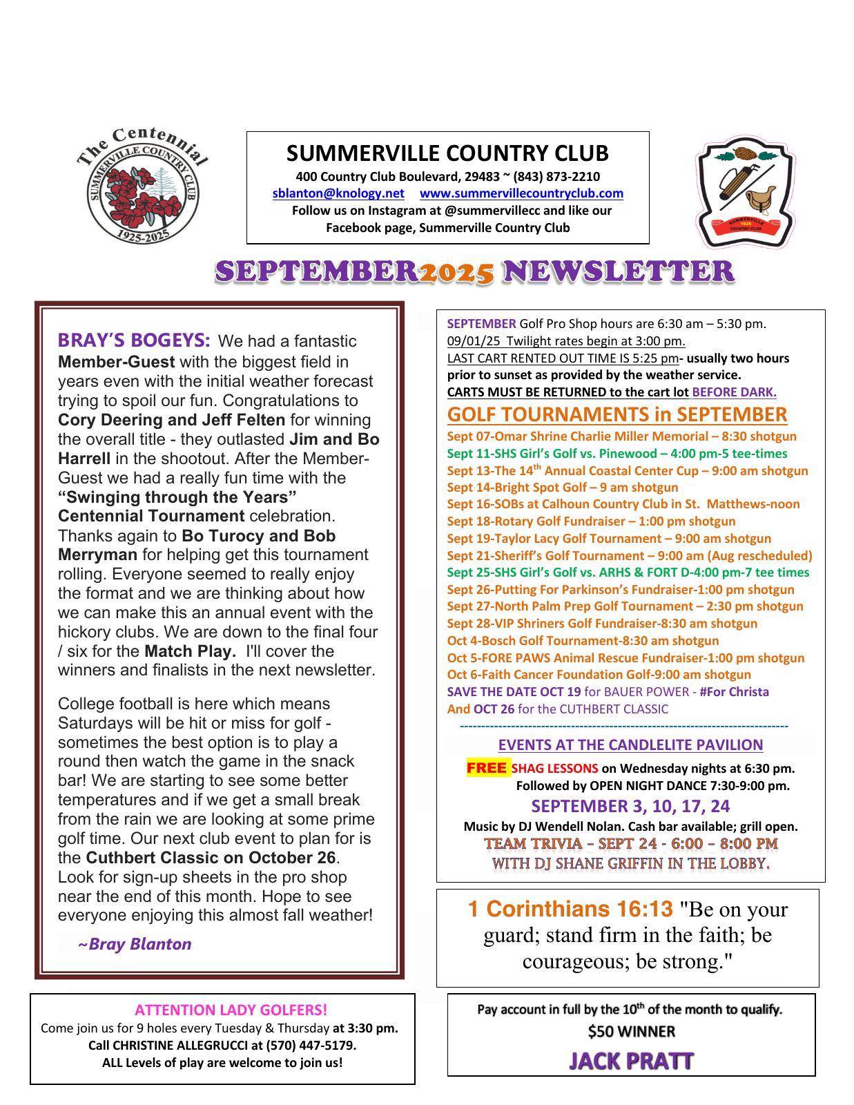 September 2025 newsletter, page 1 of 2