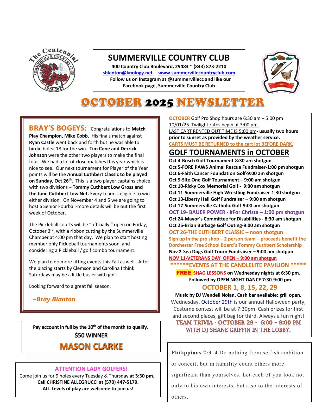 October 2025 newsletter, page 1 of 2