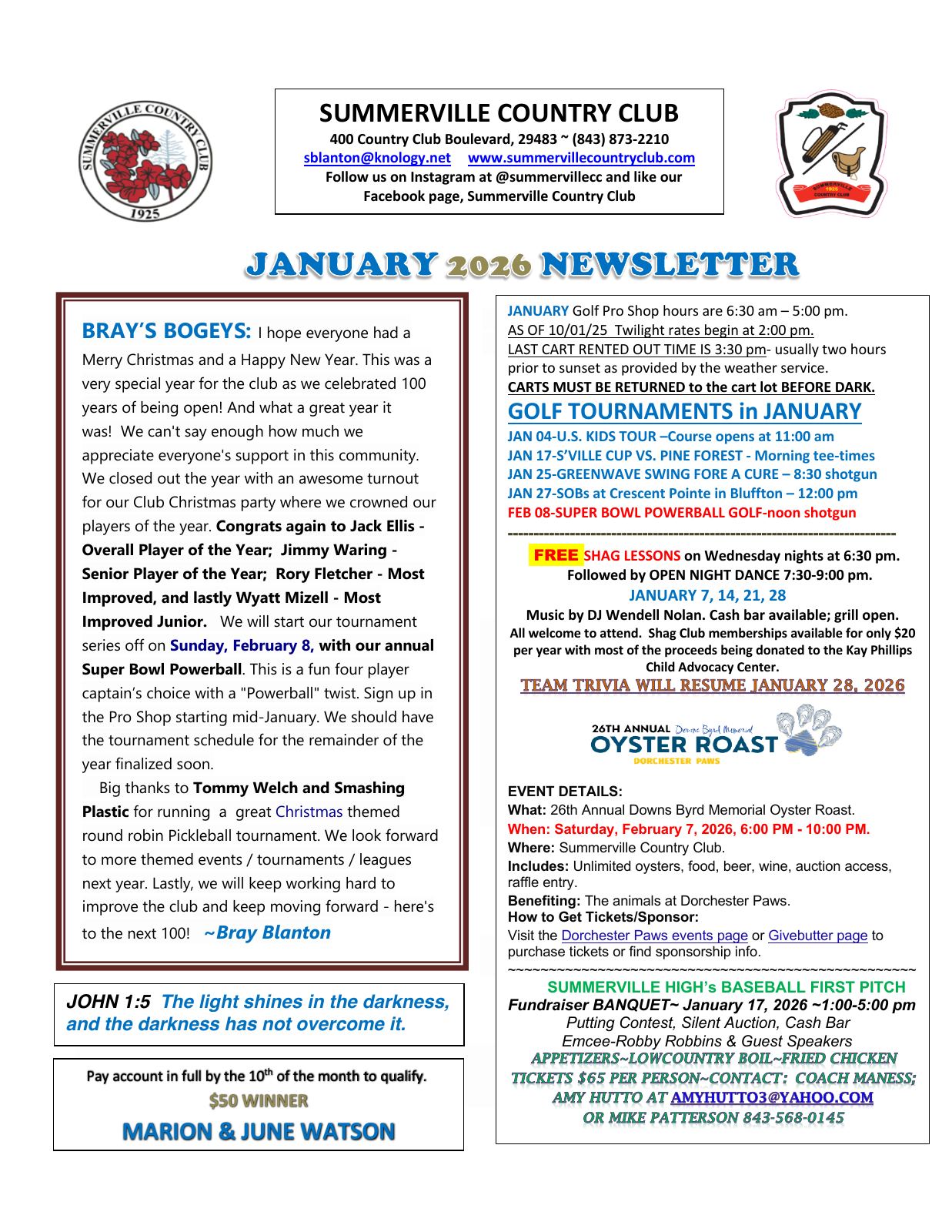 January 2026 newsletter, page 1 of 2