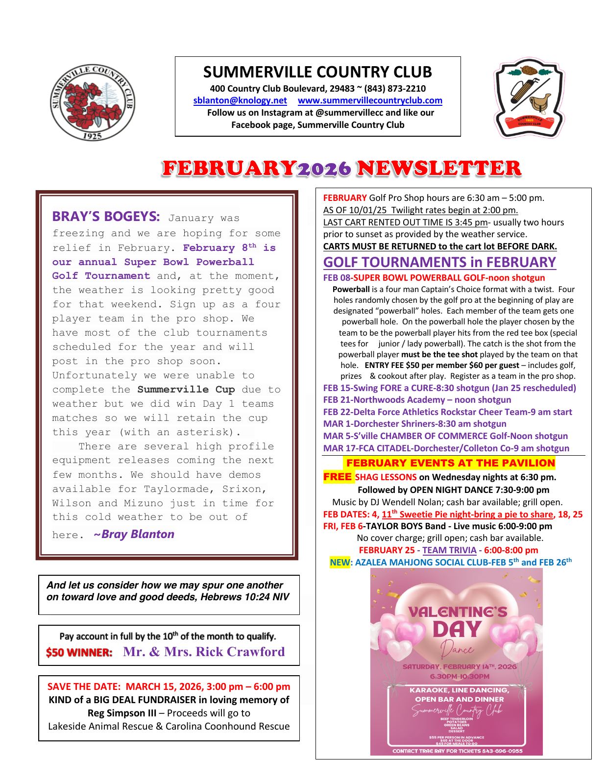 February 2026 newsletter, page 1 of 2