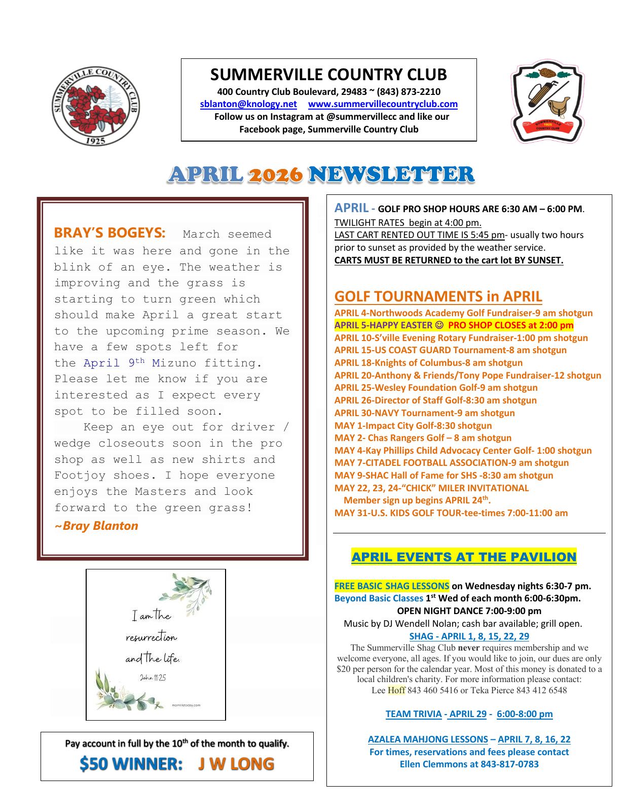 April 2026 newsletter, page 1 of 2