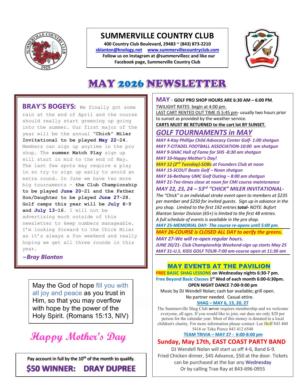 May 2026 newsletter, page 1 of 2
