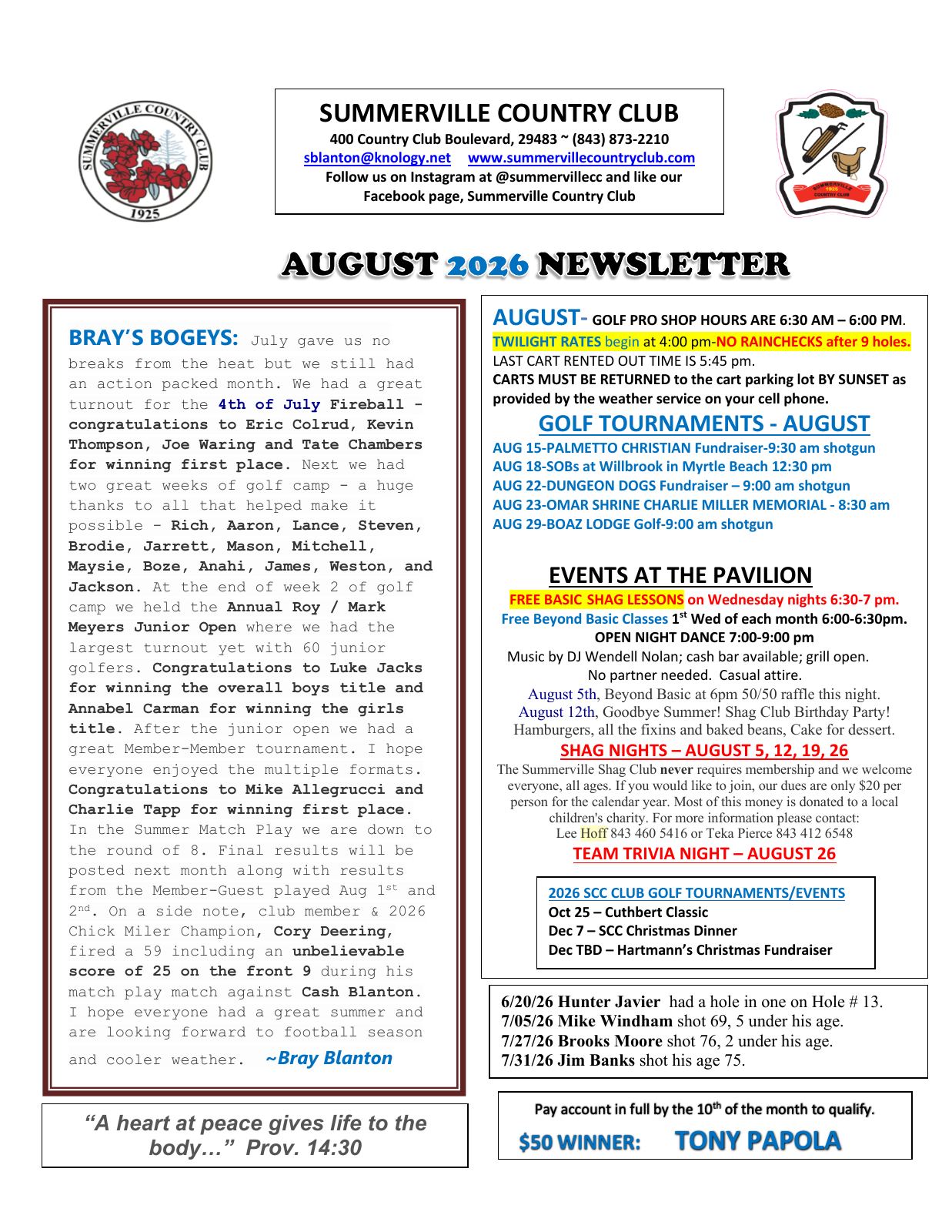 August 2026 newsletter, page 1 of 2