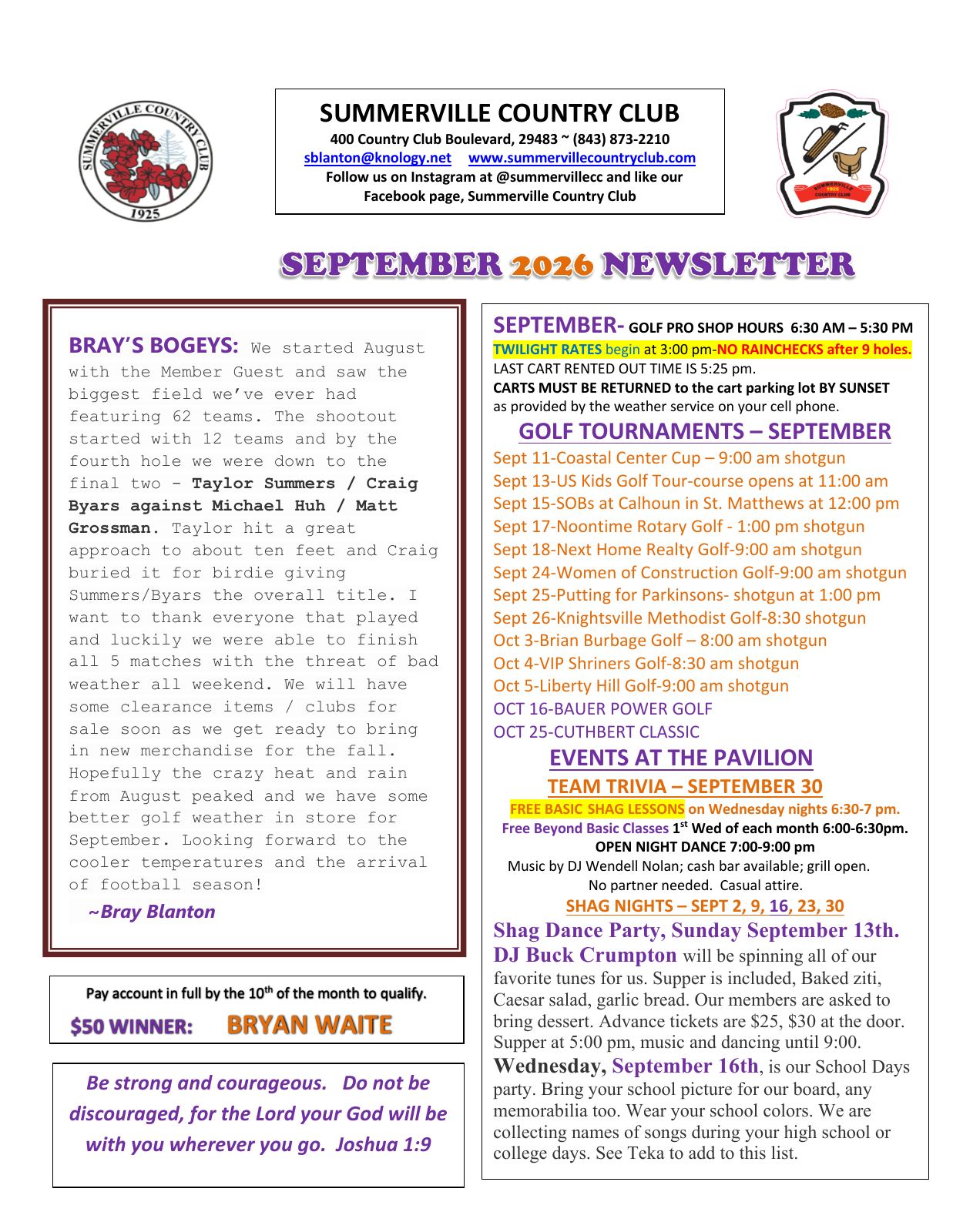 September 2026 newsletter, page 1 of 2