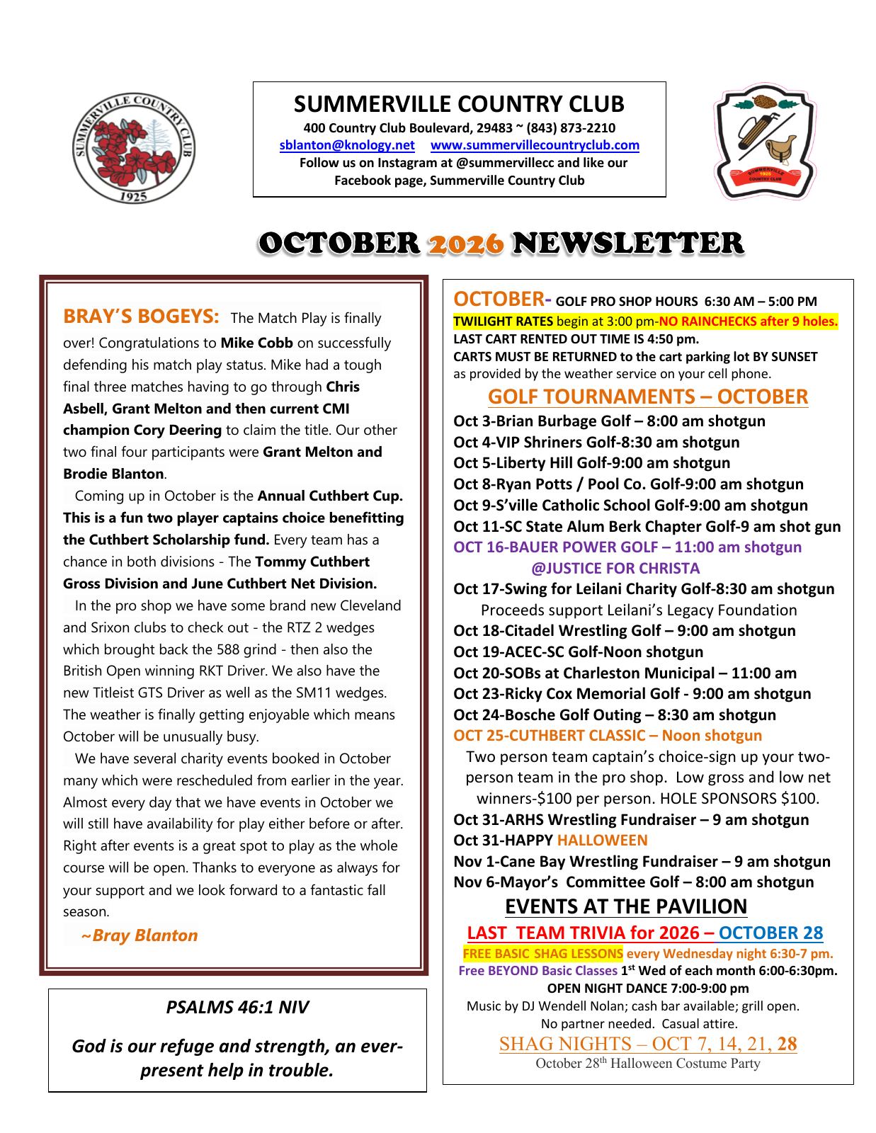 October 2026 newsletter, page 1 of 2